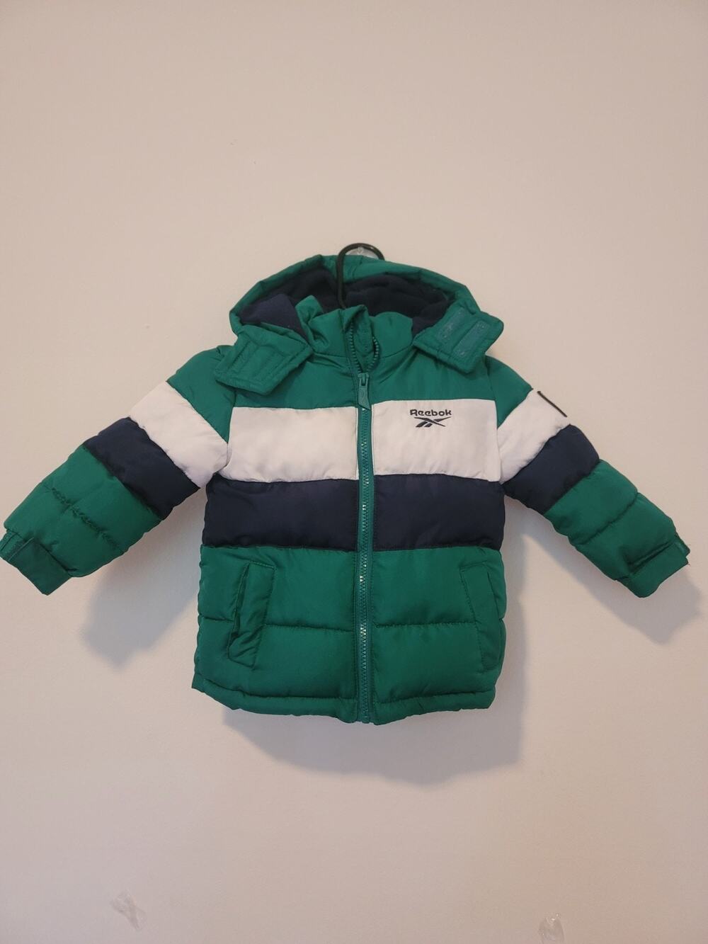 Reebok Toddler 2T Colorblocked Fleece-Lined Hooded Puffer Jacket Full Zip Green